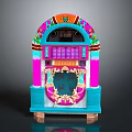 Vibrant Retro Jukebox With Colorful Cabinet Illuminated Display And Decorative Details