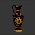 Artistic Ceramic Jug Sculpture With Carved Figures Geometric Patterns And Decorative Base
