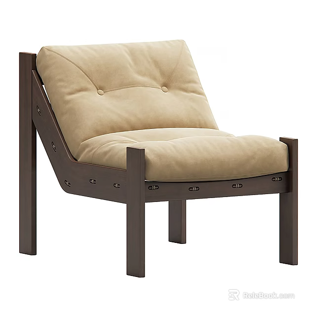 Beige Upholstered Accent Chair With Wooden Frame And Button Tufted Design Details 3d model 