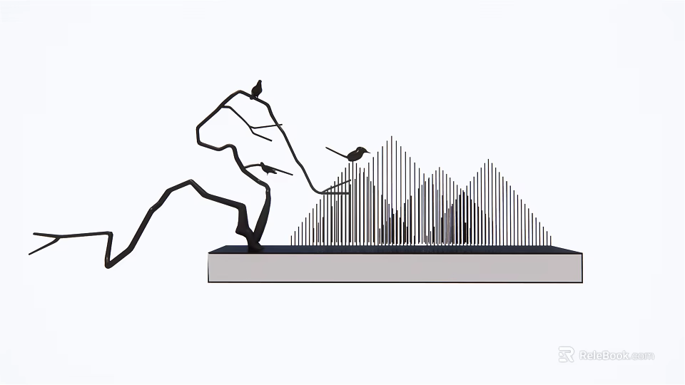 Minimalist Decorative Ornament Combination With Abstract Mountain And Animal Shapes 3d model 
