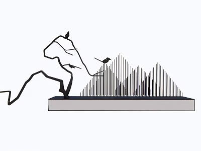 Minimalist Decorative Ornament Combination With Abstract Mountain And Animal Shapes 3d model