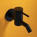 Sleek Black Modern Faucet Design Mounted On Vibrant Yellow Wall Surface