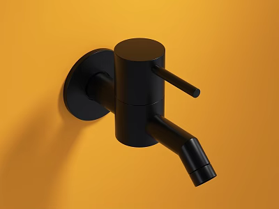 Sleek Black Modern Faucet Design Mounted On Vibrant Yellow Wall Surface 3d model