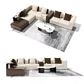 Modern Sofa Coffee Table Set With Beige Upholstery Brown Throw Pillows And Area Rug 3d model
