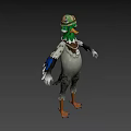 Green Headed Pigeon Game Animated Character With Hat Goggles Pearl Necklace And Pendant