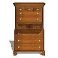 Vintage Style Wooden Storage Cabinet With Multiple Drawers Drop-Down Desk Top And Metal Handles