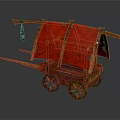 Ancient Wooden Cart With Red Canvas Cover Wooden Wheels And Hanging Lantern