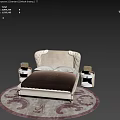 Modern Bedroom Upholstered Double Bed With Tufted Headboard Brown Bedspread Matching Nightstands Table Lamps