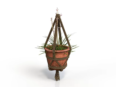 Woven Rope Hanging Planter With Terracotta Pot And Green Plant For Home Living 3d model
