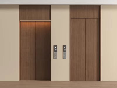 Modern Double Elevator Interior Design With Wooden Doors And Control Panels 3d model