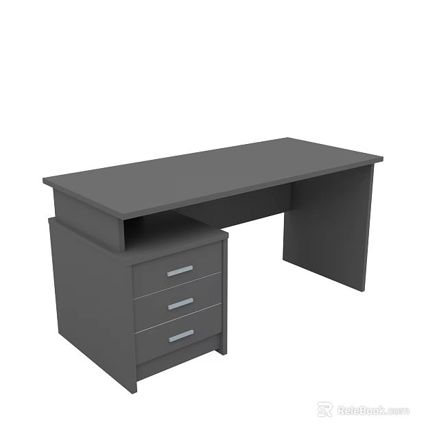 Functional Gray Office Desk With Drawer Storage And Simple Modern Design 3d model