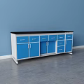 Functional Laboratory Worktable With Blue Cabinets Black Countertop And Multiple Drawers 3d model