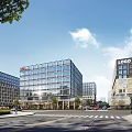 Modern Office Buildings With Glass Facades In Urban Street Scene