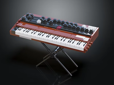 Lego Bricks Constructed Musical Instrument Keyboard With Knobs White Keys And Black Stand 3d model