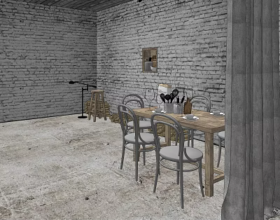 Industrial LOFT Dining Table and Chair Combination Restaurant 3d model