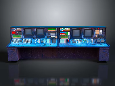 Advanced Control Panel Console With Multiple Screens And Functional Buttons 3d model