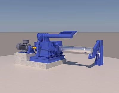 Blue Industrial Mechanical Equipment With Electric Motor And Steel Pipe Frame Structure 3d model