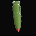 Green Military Missile With Red Tip Aerodynamic Shape And Metal Components