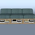 Modern Light Blue Three Seater Sofa With Wooden Frame And Storage Compartments 3d model