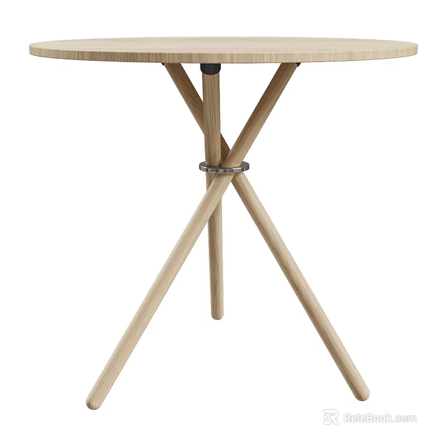 Simple Modern Round Outdoor Table With Wooden Crossed Legs And Natural Wood Finish 3d model 
