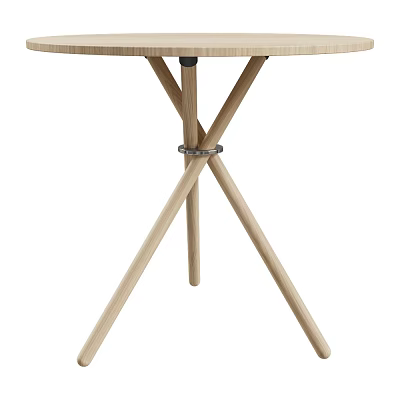 Simple Modern Round Outdoor Table With Wooden Crossed Legs And Natural Wood Finish 3d model