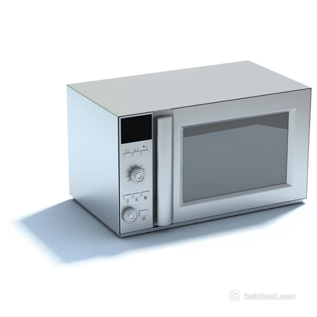 Modern Kitchen Appliance Stainless Steel Microwave Oven With Glass Door And Control Knobs 3d model 