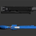 Two Different Types Of Weapons Featuring Blue Toy Gun And Black Tactical Firearm
