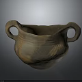 Ancient Textured Pottery Jar With Two Handles And Brown Orange Tones