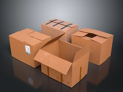 Brown Cardboard Boxes With Open Closed And Labeled Corrugated Packaging 3d model
