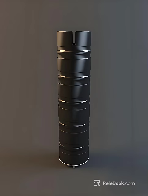 Black Spiral Cylindrical Object With Sleek Metal Surface And Grey Background 3d model 