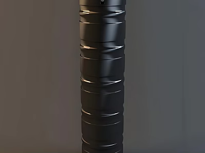 Black Spiral Cylindrical Object With Sleek Metal Surface And Grey Background 3d model