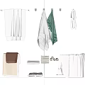 Soft Absorbent Towels Hanging And Folded In White Green Pink Colors