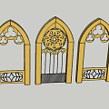 Elegant Golden Arched Ornamental Decorative Set with Intricate Cutouts and Patterns 3d model