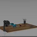Wooden Desk Furniture With Table Lamp Dragon Figurines Pen Holder And Mobile Phone
