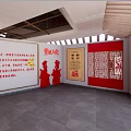 Modern Retail Store Interior Layout With Shelves Red Decorations And Product Boxes 3d model
