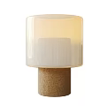 Set of Two Modern Table Lamps with White Glass Shades and Natural Cork Bases Design