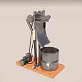 Mechanical Lifting Device with Metal Frame Pulley System Bucket and Motor on Wooden Base