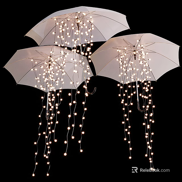 White Umbrella Shaped Chandeliers With Hanging String Lights For Decorative Design 3d model