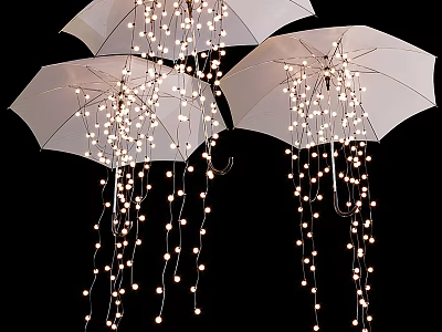 White Umbrella Shaped Chandeliers With Hanging String Lights For Decorative Design 3d model
