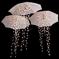 White Umbrella Shaped Chandeliers With Hanging String Lights For Decorative Design 3d model