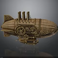 Steampunk Airship Model With Three Pipes Ornate Gears And Intricate Carvings