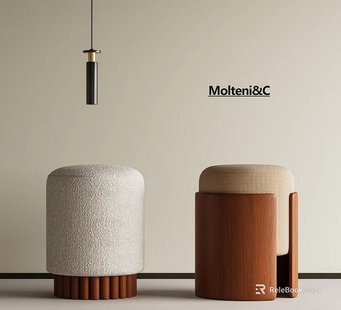 Modern Molteni&C Stools With Fabric Seats And Wooden Bases In Interior Design 3d model 