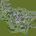 Birds Eye View Planning of Rural Village with Green Fields and Mountain Landscape