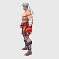 Muscular Shirtless Man In Red Shorts With Wrist Wraps And Knee Pads