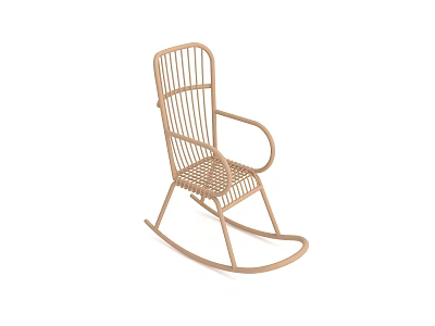 Minimalist Leisure Rocking Chair With Rattan Weave Seat Armrests And Rocking Base 3d model