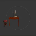 Elegant Mahogany Desk With Red Cushion Stool Candlestick And Books On Wooden Floor