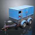 Blue Trailer Mounted Generator Featuring Two Wheels And Control Panel Enclosure 3d model