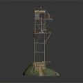 Handcrafted Bamboo Tower Structure With Multi Level Platforms And Grass Base 3d model