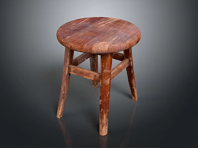 Rustic Wooden Stool With Round Seat Four Legs And Natural Wood Grain Design 3d model