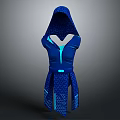 Blue Hooded Outfit With Neon Glowing Details Zipper Front Belted Waist And Patterned Fabric